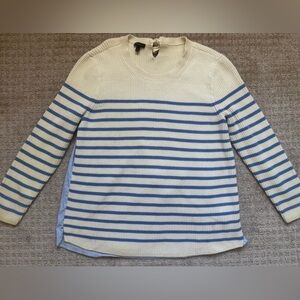 Talbots Striped Knit Sweater Shirt Hem Back Tie Blue Cream Preppy Sz L
